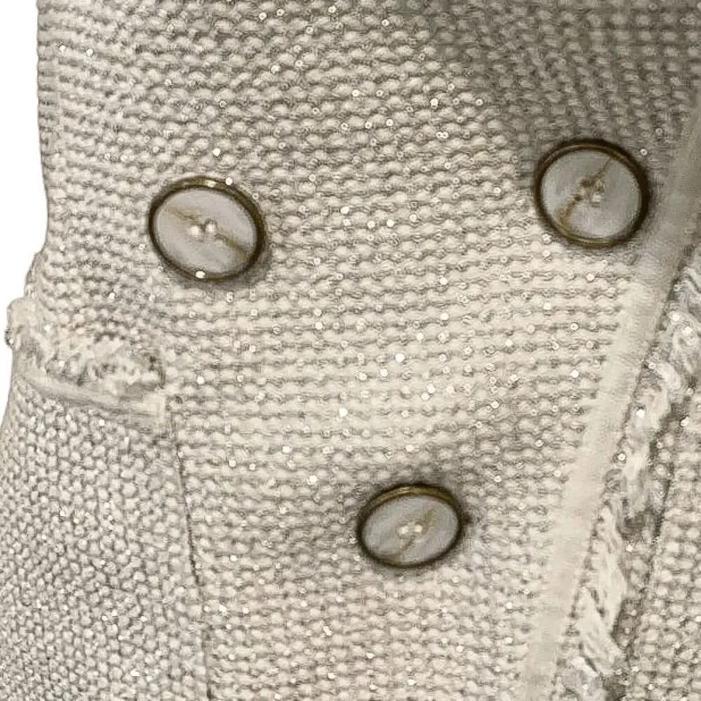 Veronica Beard Carroll Tweed Blazer Jacket Size 0 White Silver Fringe Trim - Picture 4 of 12
